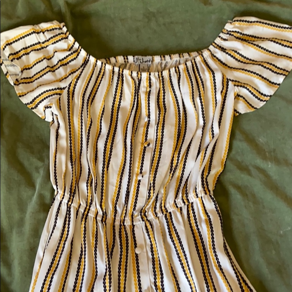 Yellow, white, and black striped dress